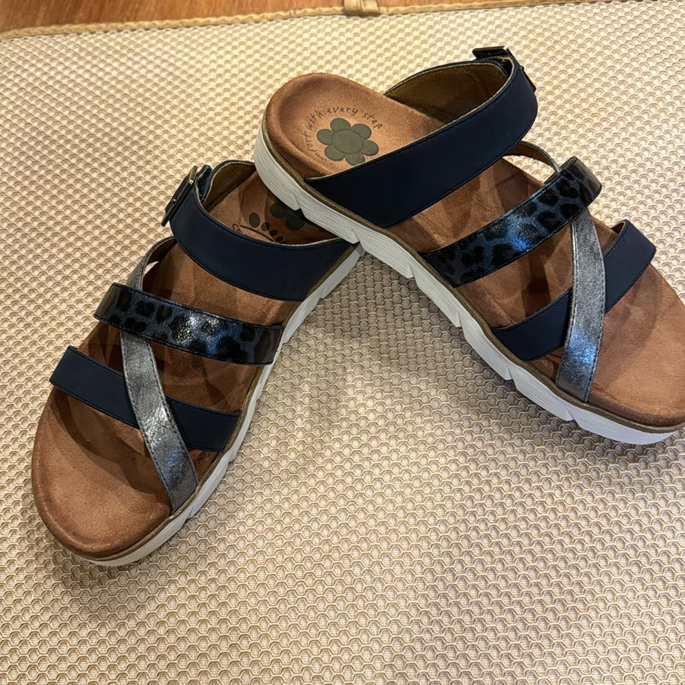 Spring Step Relife Fianna Slide Sandals Navy/Multi Like New